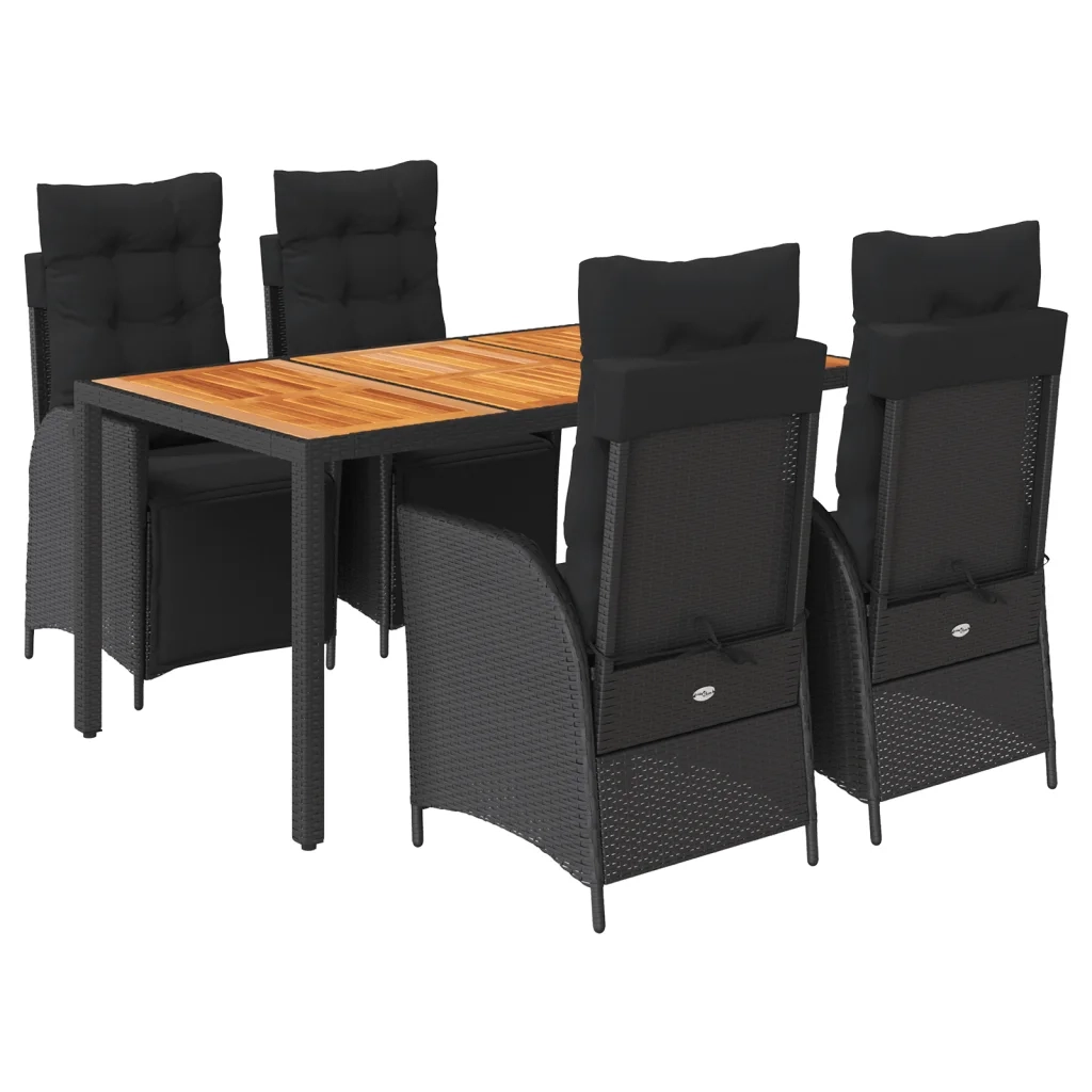 Set da Pranzo da Giardino 5 pz Nero con Cuscini in Polyrattan 3213340