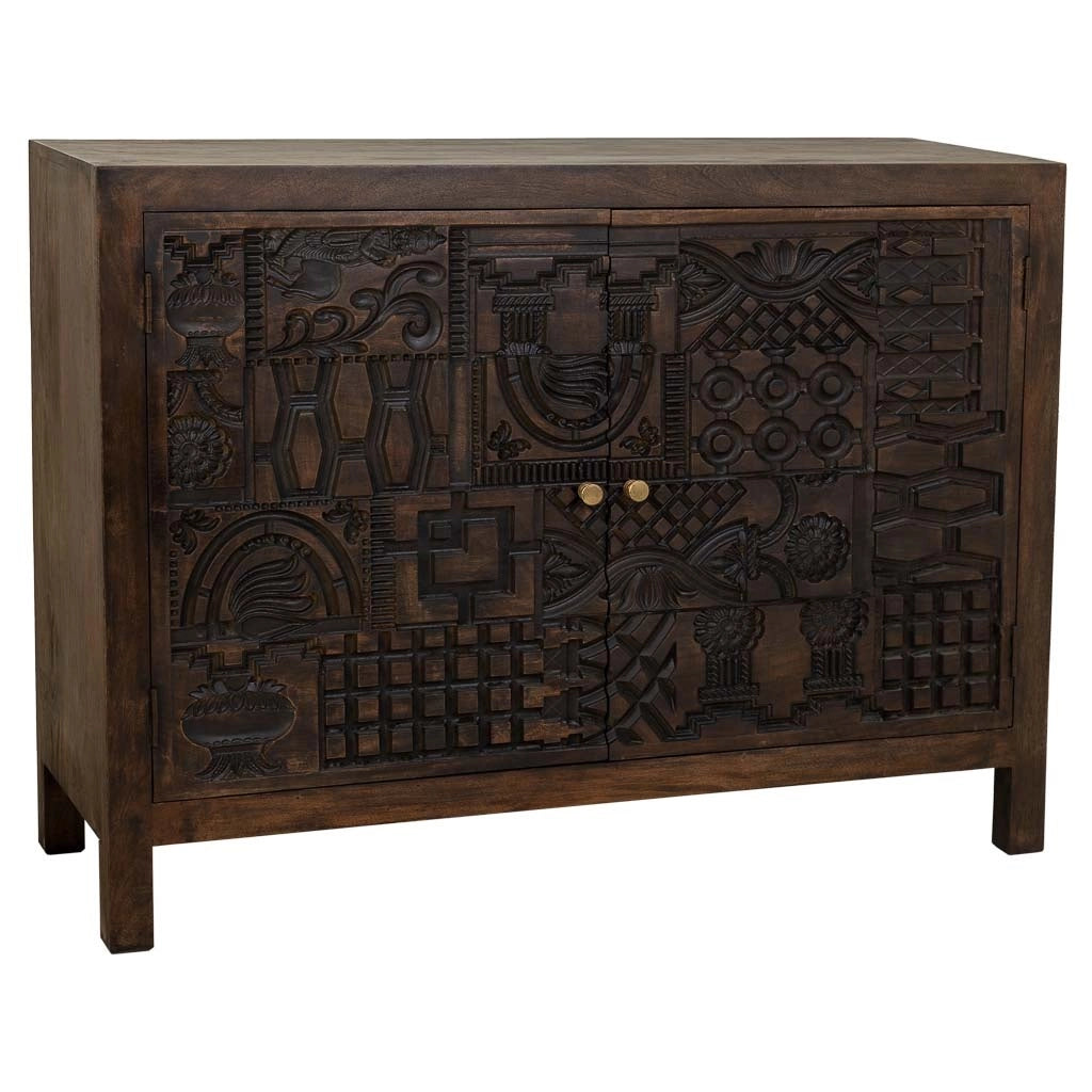 Credenza in legno scolpito nero 120x40x90