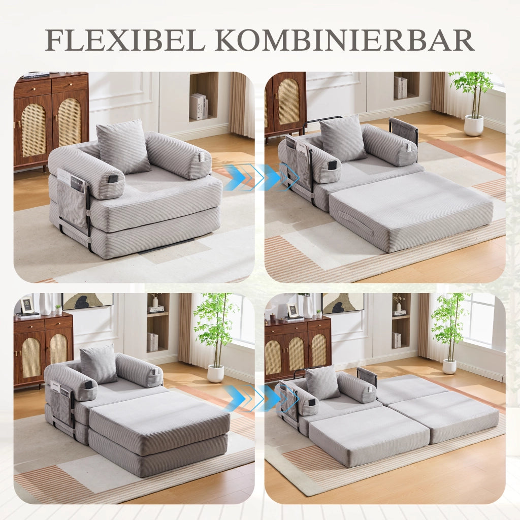 DIVANO modulare in corduroy 112x190x67 cm Grigio Chiaro con cuscino