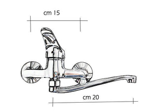 Rubinetto miscelatore per bagno o cucina con attacco a parete