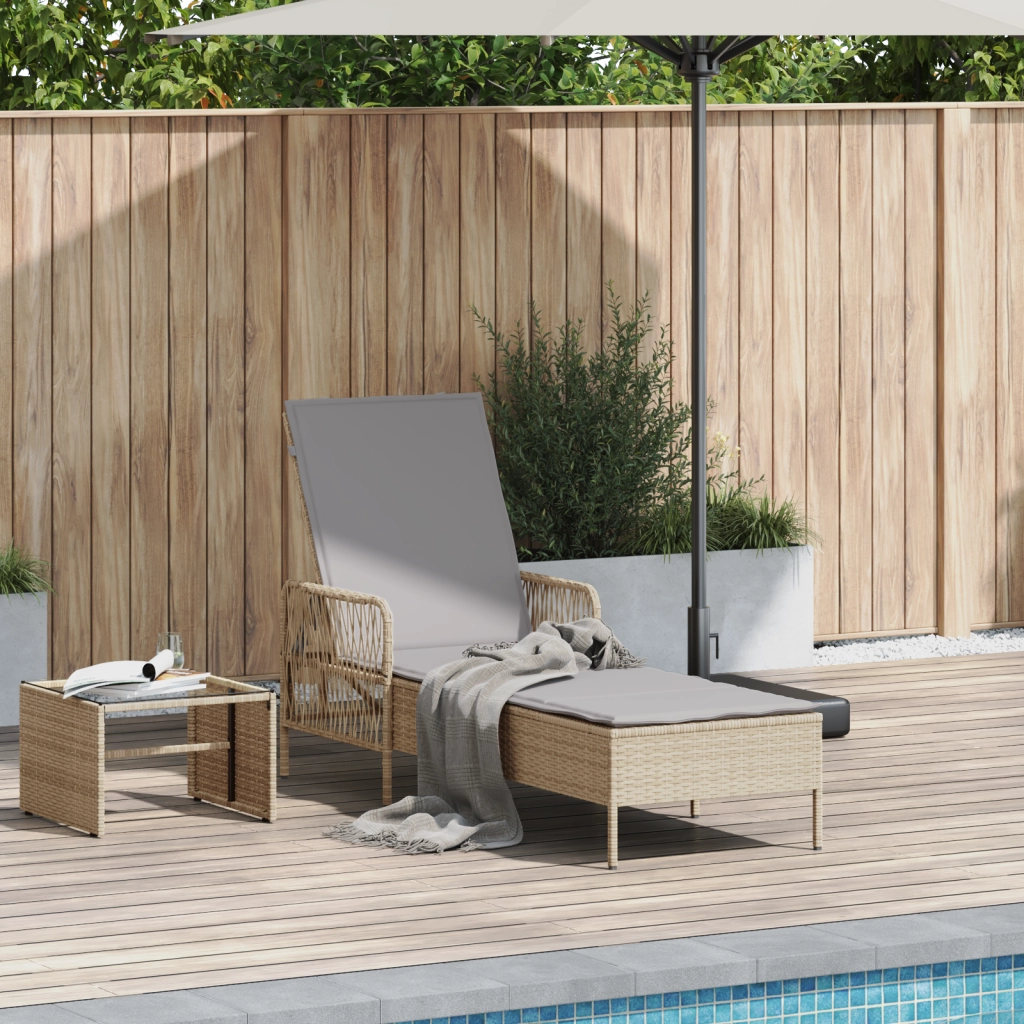 Lettino Prendisole Beige e grigio chiaro Rattan PE 157 x 55 x 92 cm