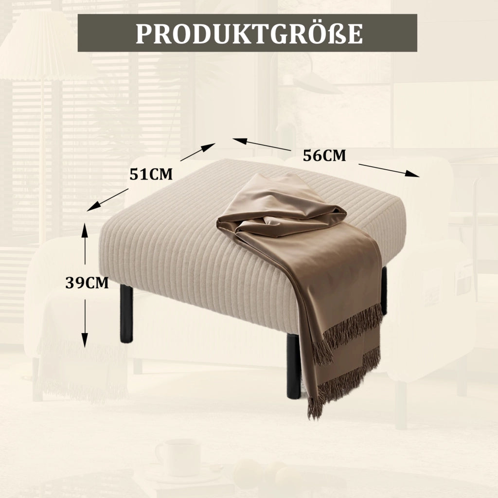 Pouf in corduroy con struttura in metallo; 56 x 51 x 39 cm; beige