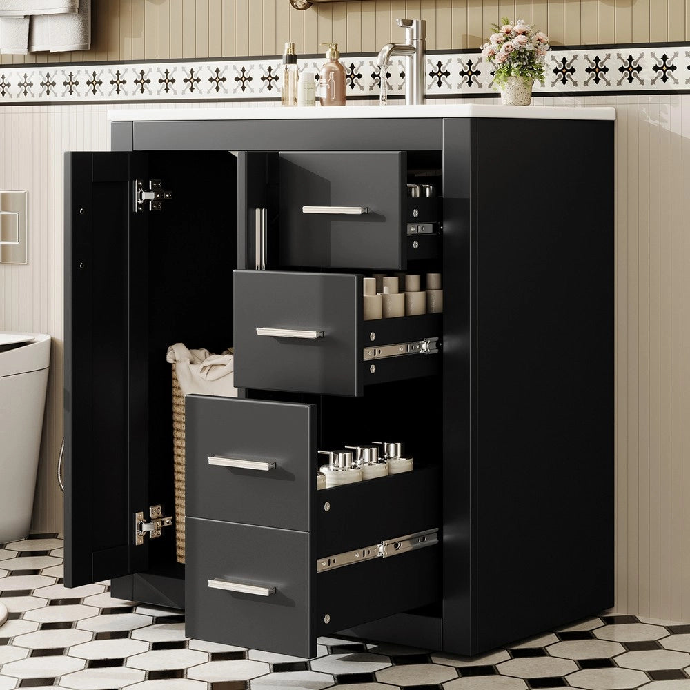 Mobile Sottolavabo con Lavabo Integrato ¨C Xylo ¨C Nero, 3 Cassetti, Ante Soft-Close, 76x46x85