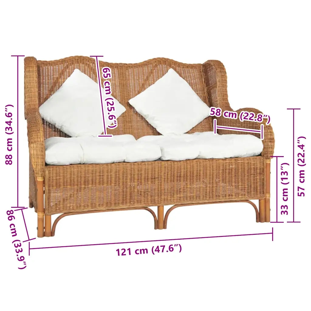 Divano a 2 Posti Marrone Chiaro in Rattan Naturale e Lino 325468