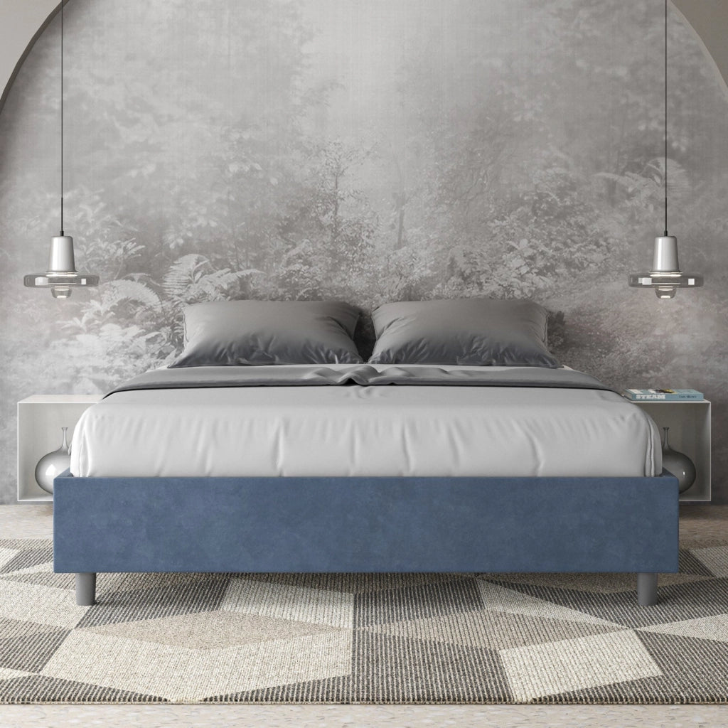 Letto matrimoniale francese con rete imbottito 140x210 microfibra grigio Azelia