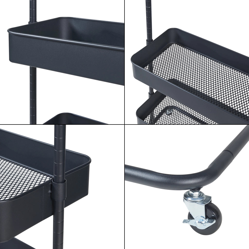 Stand Appendiabiti a Rotelle Kumad con 2 Ceste Portaoggetti - Nero [en.casa]