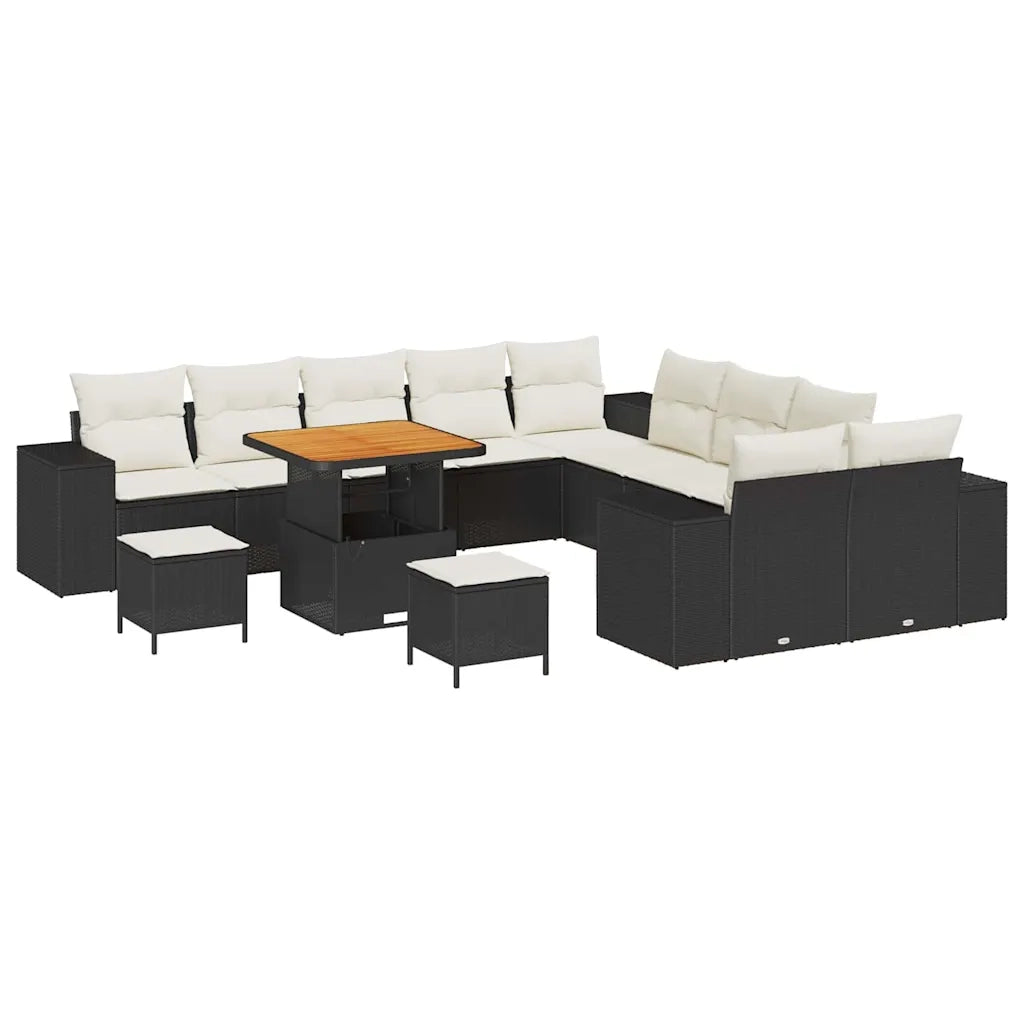 Set Divano da Giardino 13 pcs Nero e Crema polyrattan 3364010