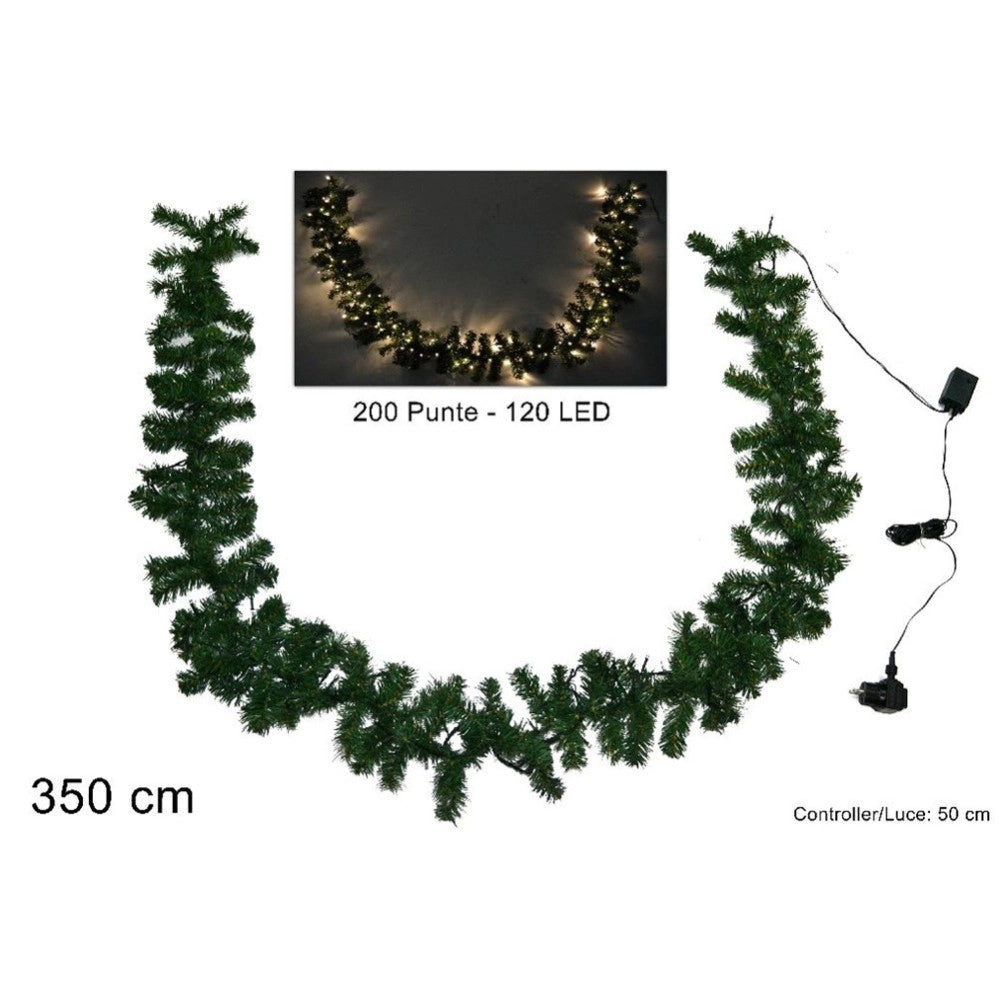 Trade Shop - Ghirlanda Natalizia 250cm 200 Punte 100 Luci Led Bianco Caldo Decorazioni Natale -