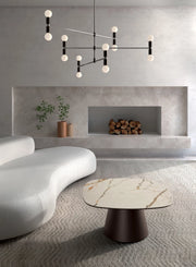 Tavolino rotondo Pillar Big - Struttura Metallo Bronzo e Top Ceramica su Vetro Marmo Calacatta Borghini - Stones