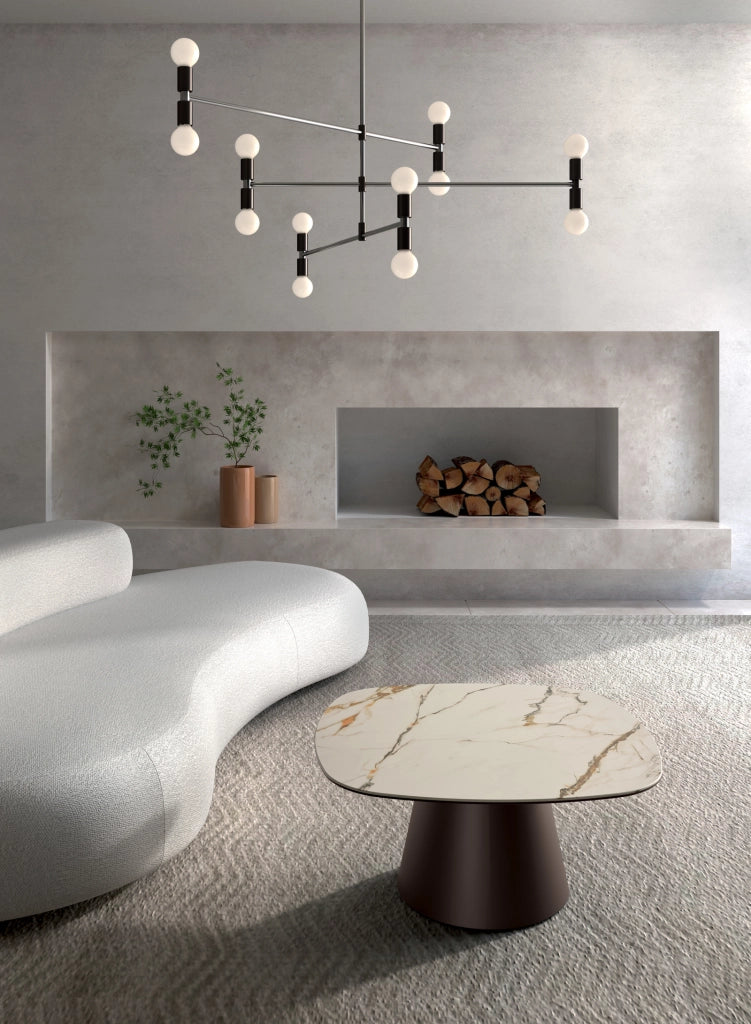 Tavolino rotondo Pillar Big - Struttura Metallo Bronzo e Top Ceramica su Vetro Marmo Calacatta Borghini - Stones