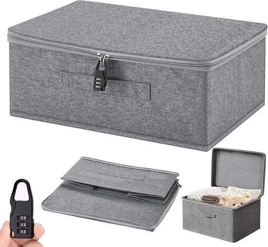 Cassetto Opportuno con coperchio e maniglie incl. chiusura – Scatola di stoccaggio 30x20x14 cm – Grigio – Abbigliamento, giocattoli, libri – Cassetto organizzatore – Scatola di stoccaggio con coperchio