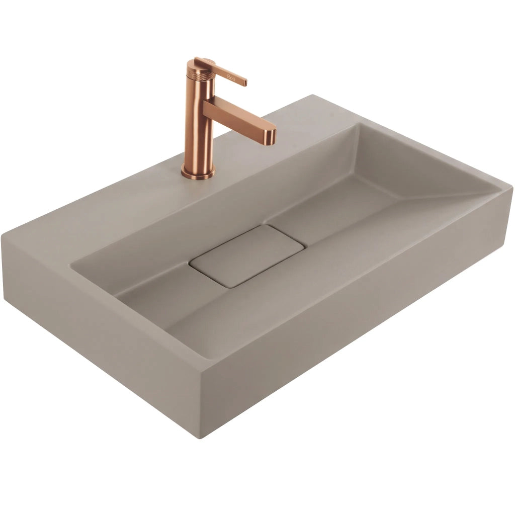 Lavabo In Conglomerato Rea Goya Taupe 60cm + Supporto