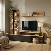 Mobili  soggiorno MOLDE - Scaffale in Set - Quercia Wotan - Nero - Larghezza 251 cm, Altezza 174 cm, Profondit? 37 cm