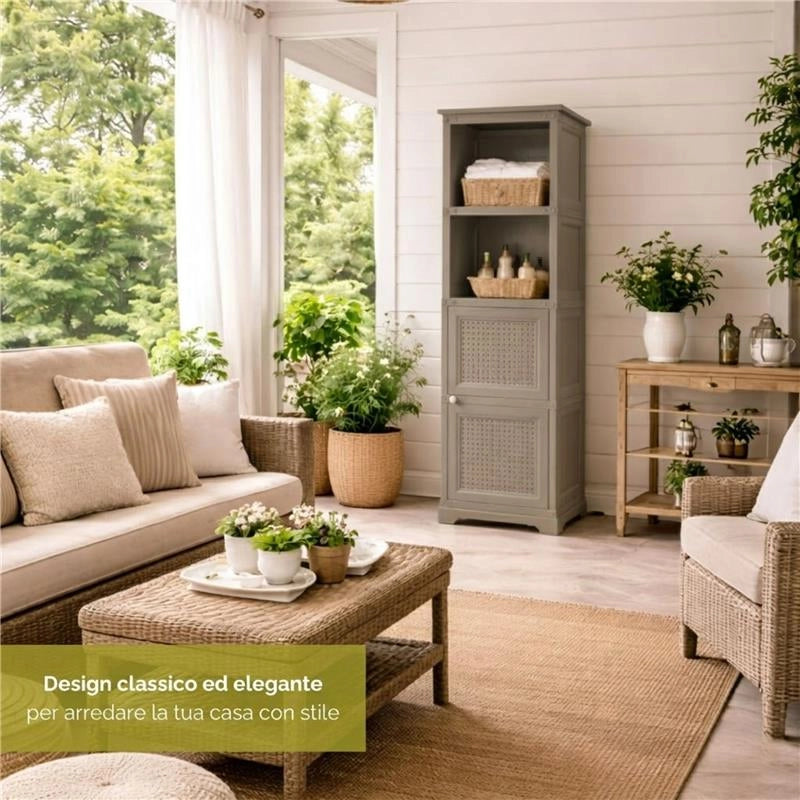 MOBILE 4 MODULI 40X43X164 CM TAUPE CON ANTE TRAFORATE E 2 VANI A GIORNO – LIBRERIA CONTENITORE VERTICALE DESIGN PER ZONA LIVING