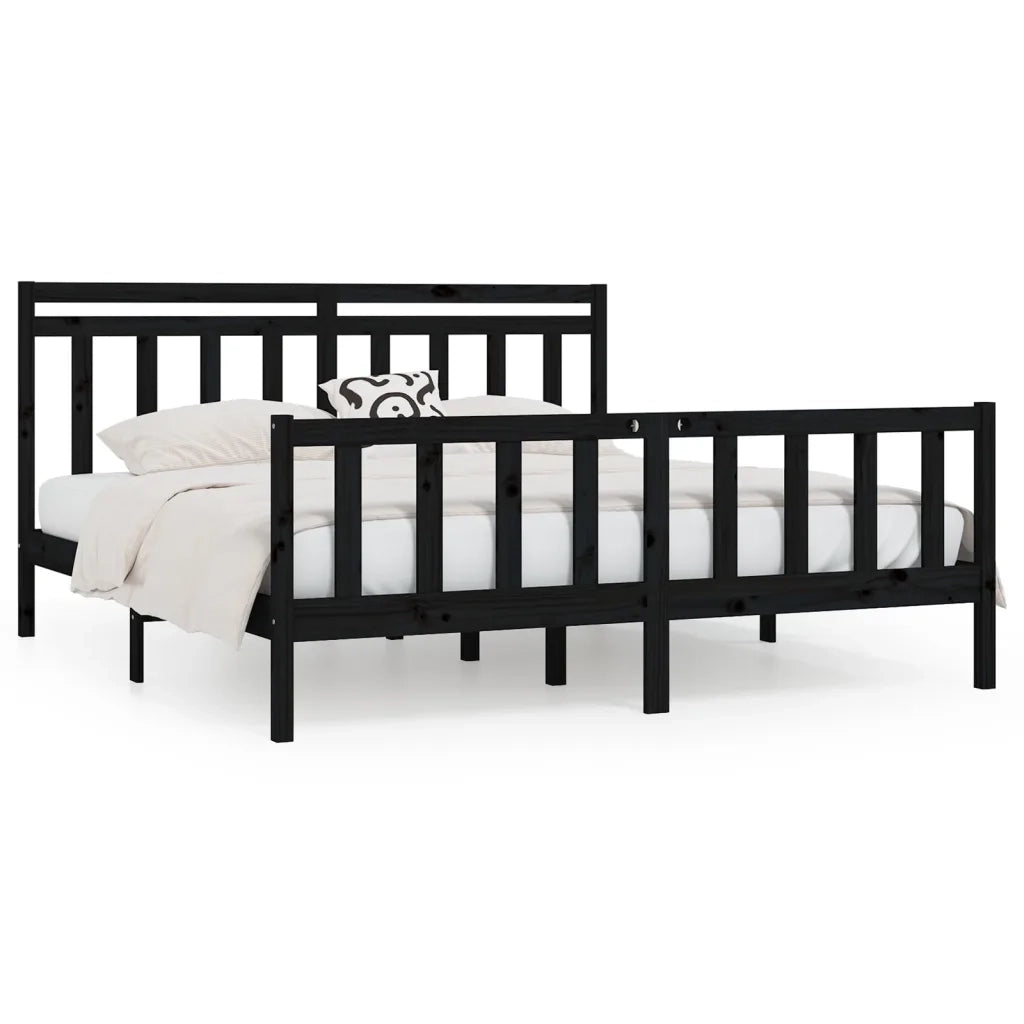 Giroletto-Struttura Letto Nero in Legno Massello di Pino 200x200 cm 242766