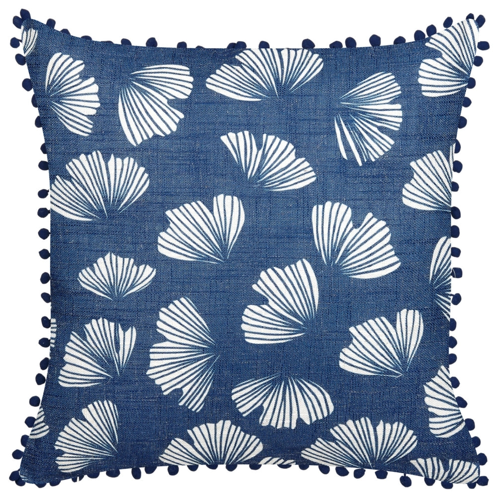 Set di 2 cuscini decorativi blu scuro poliestere 45 x 45 cm foglia stampa ginkgo biloba glamour pompon accessori decorativi