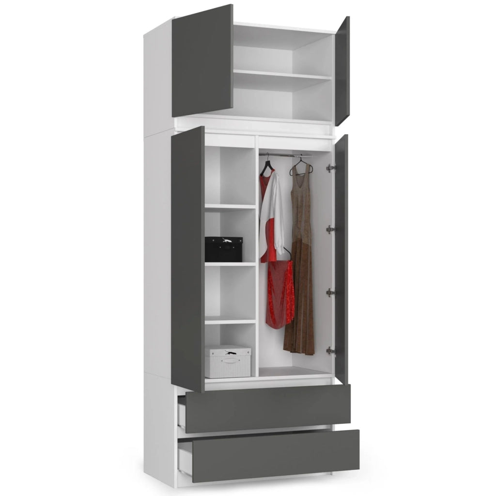Sopralzo per armadio AKORD S90 Bianco 90 cm 2 ante inserto frontale Grigio Grafite 90x51x55 cm