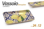 Vassoio da Tavola Cucina in Ceramica Quadrato con Limoni 24 x 12 cm