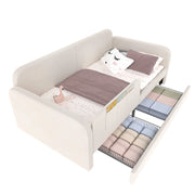 Letto a Divanetto 90x200 cm; Letto Singolo - 2 Cassetti e 3 Tasche - Velluto Bianco