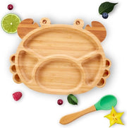 Bambù bambino con morsetto antiscivolo - furetto piccolo - morsetto antiscivolo - set di piatti per bambini - scatola regalo - disegno granchio. tavolo bambù bambino