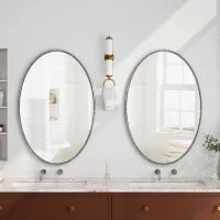 Specchio retrò ovale con cornice in ferro, da parete per bagno, soggiorno, 65x3x100 cm, Argento