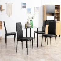 Set di 4 Sedie da Pranzo con Schienale Alto in Finta Pelle e Acciaio, 41x50x97cm, Nero