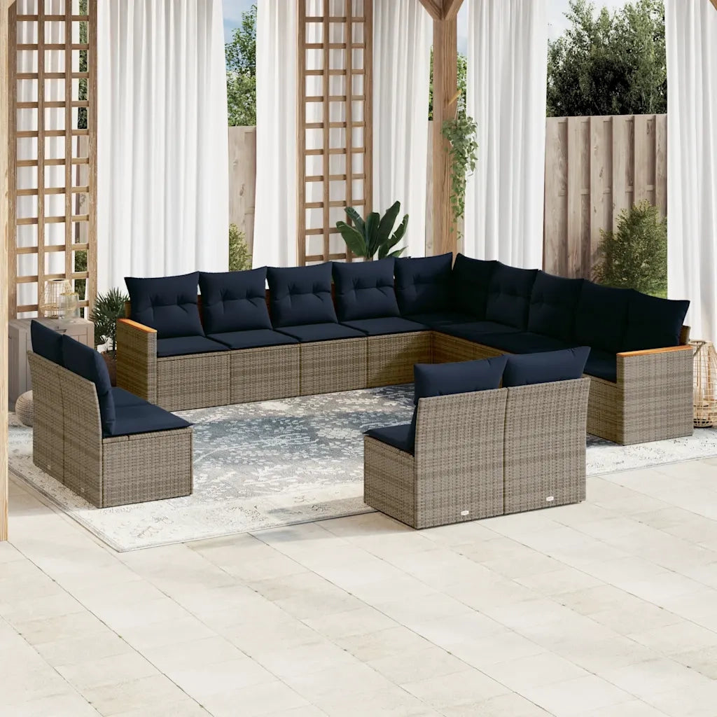 Set Divani da Giardino 13 pz con Cuscini Grigio in Polyrattan 3226488
