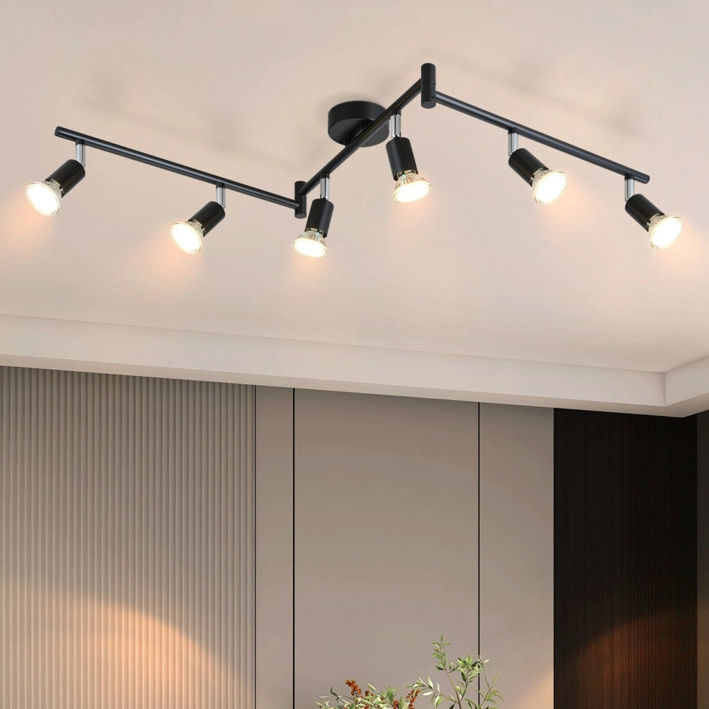 ZMH Faretto da soffitto neri 6 luci GU10 metallo ruotabili 330° per cucine soggiorni camere letto