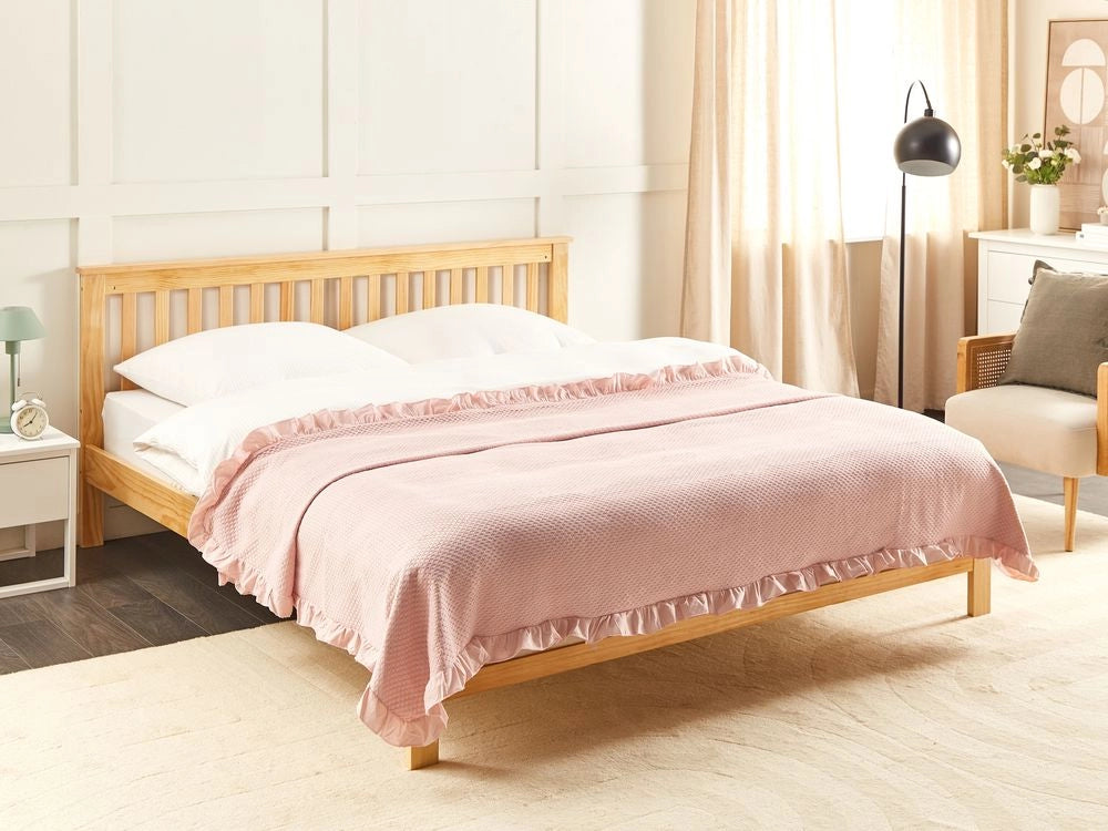 Copriletto in cotone rosa pastello 220 x 200 cm con balza decorativa Camera da letto