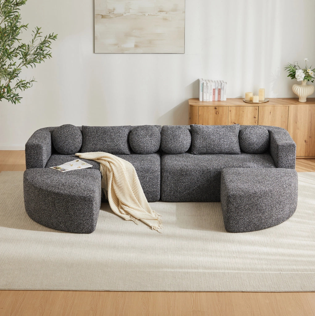 Divano modulare trasformabile in chenille nero 292x165x68 cm