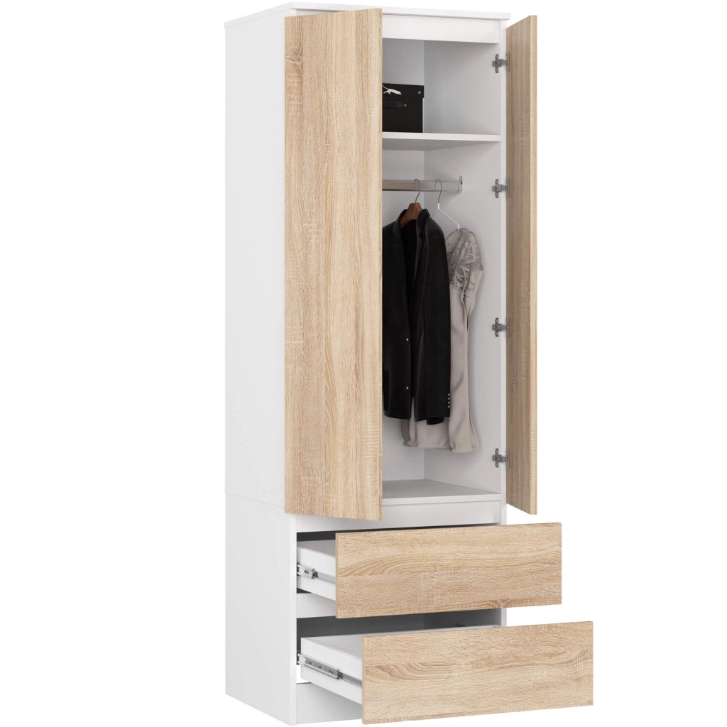 Armadio AKORD S60 Bianca 60 cm 2 ante 2 cassetti inserto frontale Sonoma Quercia 60x51x180 cm