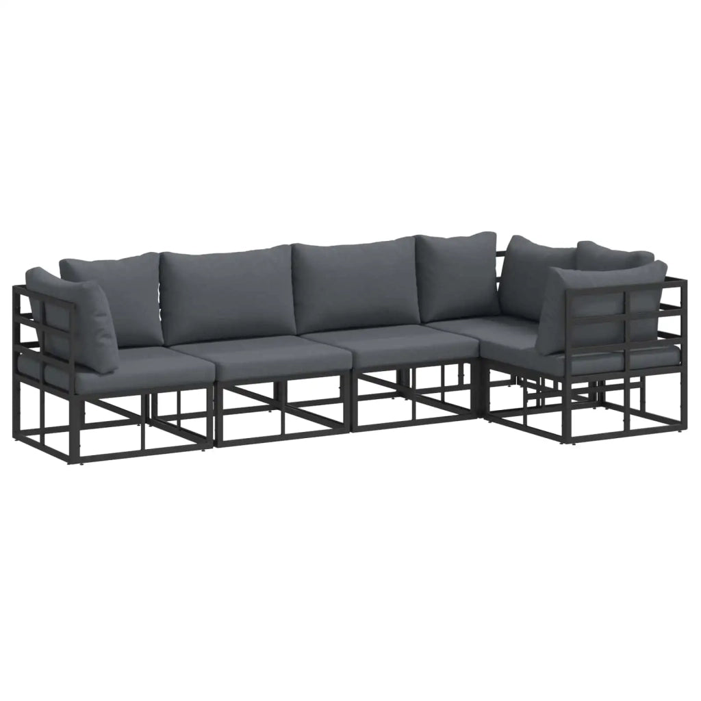 Set Divano da Giardino con cuscino 5 pcs Nero Alluminio
