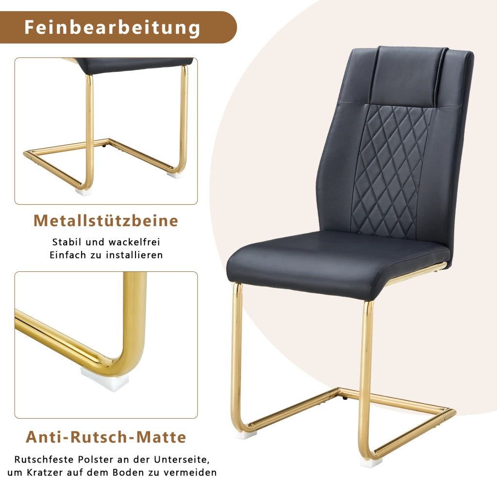 Sedie da Pranzo in Similpelle Nera ¨C MINIMAL ¨C Set 4 Pezzi, Gambe Metallo Oro, Schienale Design