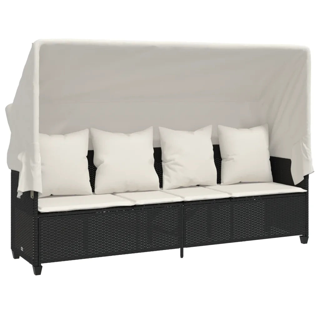 Lettino Prendisole con Baldacchino e Cuscini NeroÂ Polyrattan
