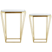 Set di 2 Tavolini in Metallo Base dorato Vetro Specchio Round Top Decorativo Glam