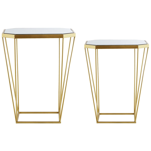 Set di 2 Tavolini in Metallo Base dorato Vetro Specchio Round Top Decorativo Glam