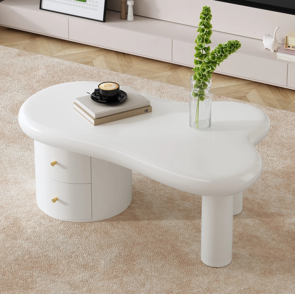 Tavolino da salotto bianco MDF con 2 cassetti