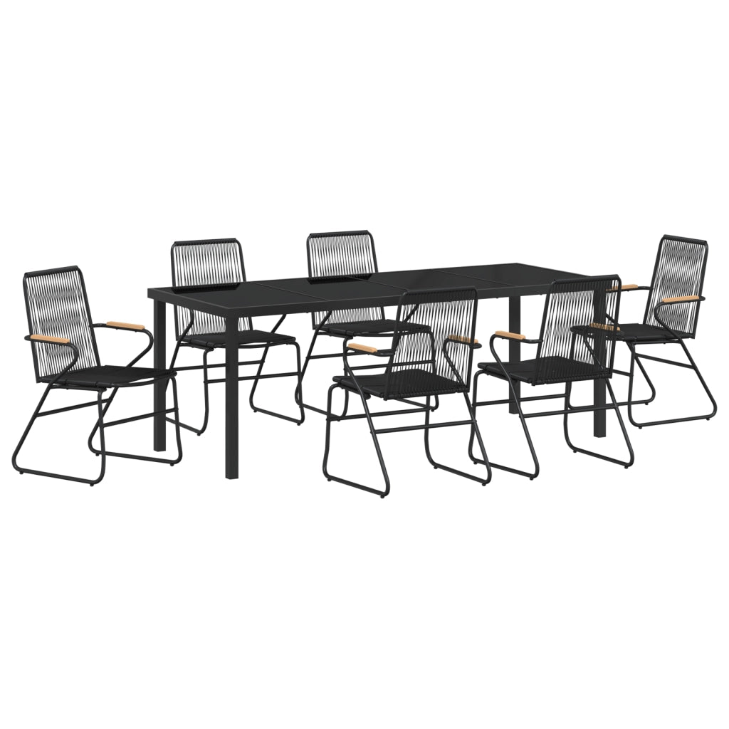 Set da pranzo da giardino 7 pezzi nero rattan PVC