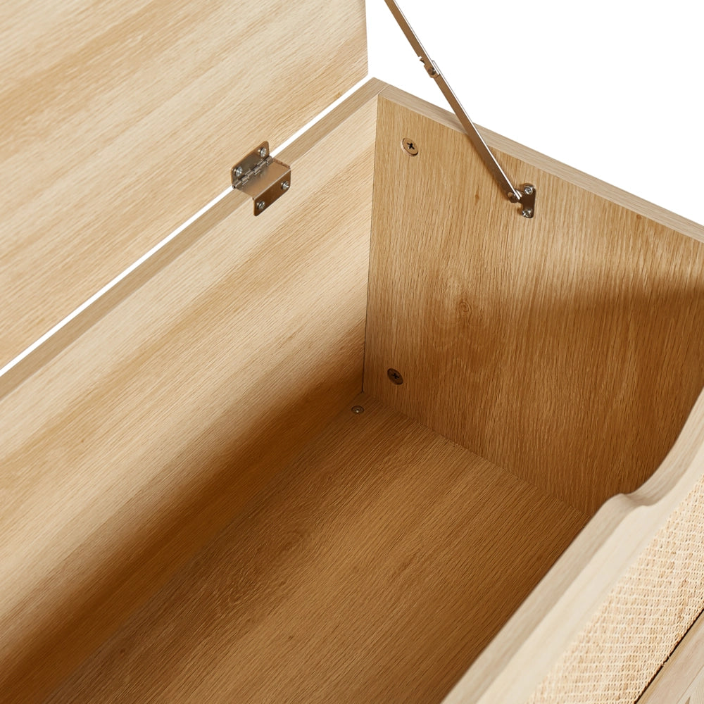 Panca portaoggetti Legno chiaro Legno ingegnerizzato Fronti in rattan Cuscini sul piano Fronti intrecciati Corridoio
