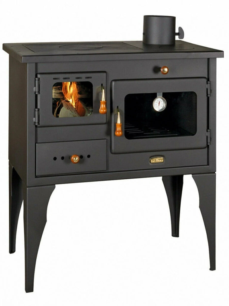 Stufa a legna con forno. Per cucinare e riscaldare. Potenza termica 10kw, con piastre in ghisa. Modello Prity 1P34L