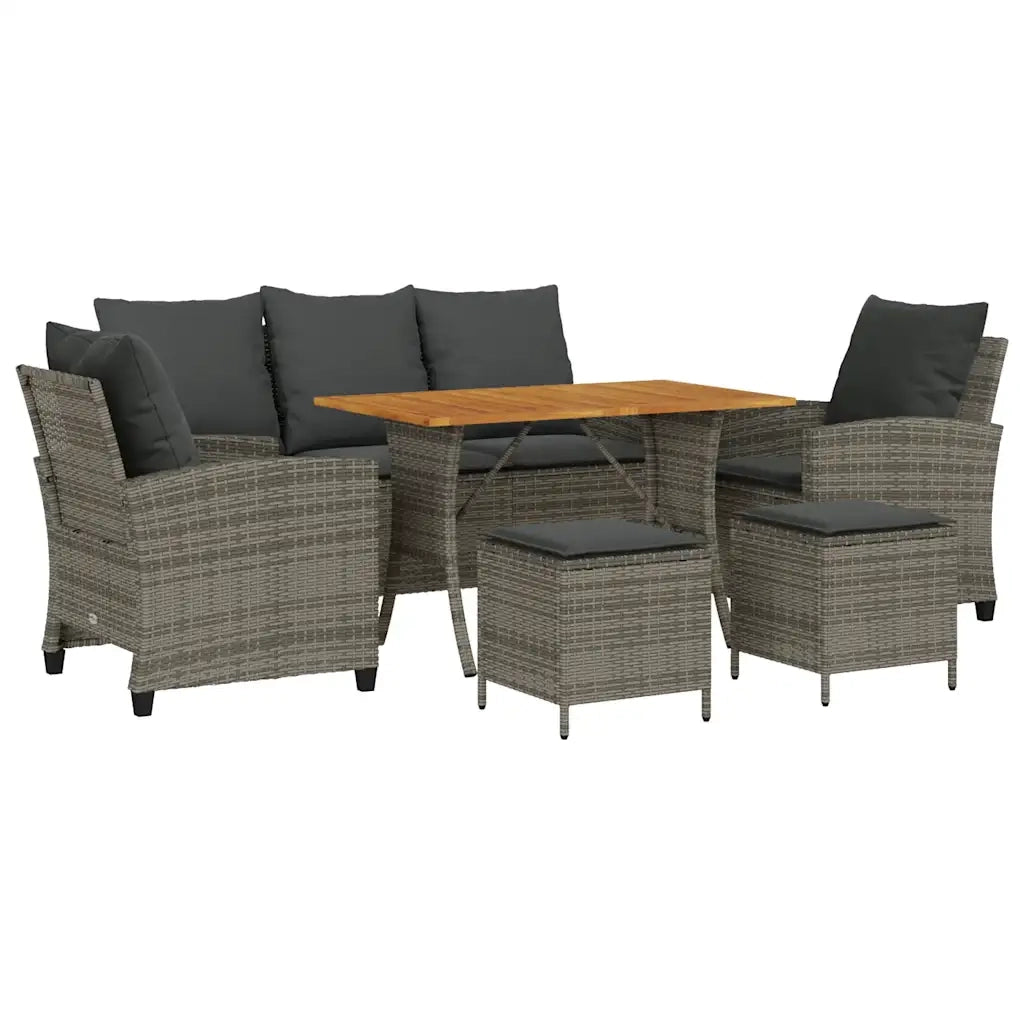 Set Divano da Giardino 6 pz con Cuscini Grigio in Polyrattan 3324587