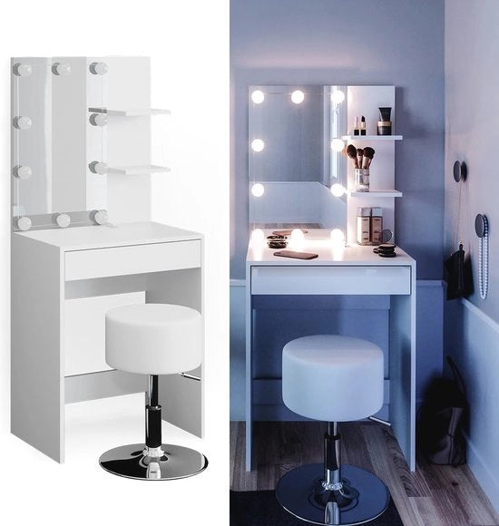 Tavolo di trucco con illuminazione LED e sgabello - 60 cm