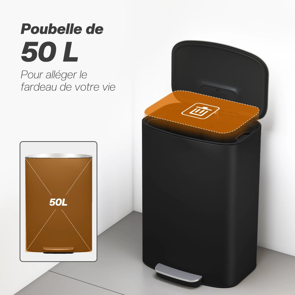 Pattumiera da Cucina 50L ¨C zephmum ¨C Nero 45.1x36.5x62.6cm