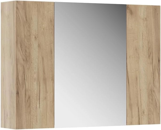 Specchio contenitore bagno Leopold, Quercia dorata, 80 x 59.2 cm con ripiani, che trova posto in ogni bagno