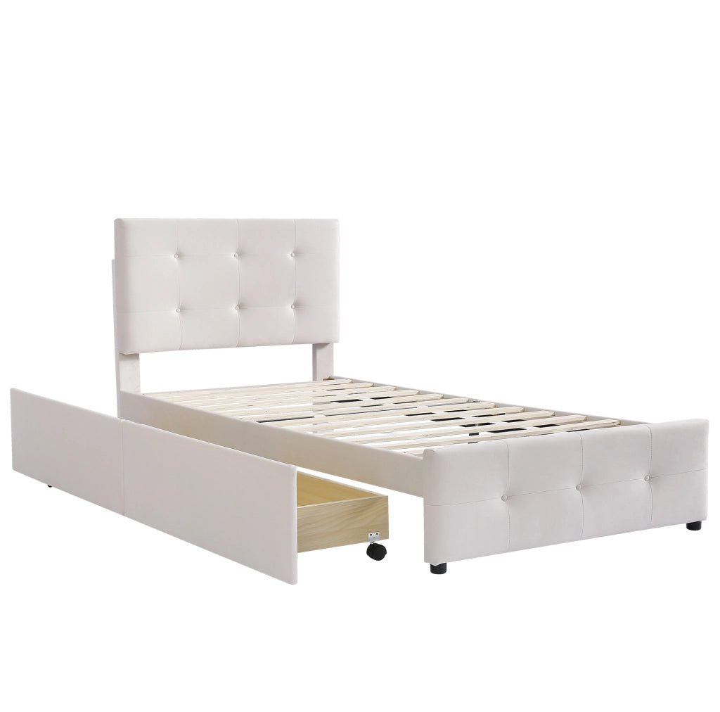 Letto 90x200 cm beige – con contenitore e testiera, senza materasso