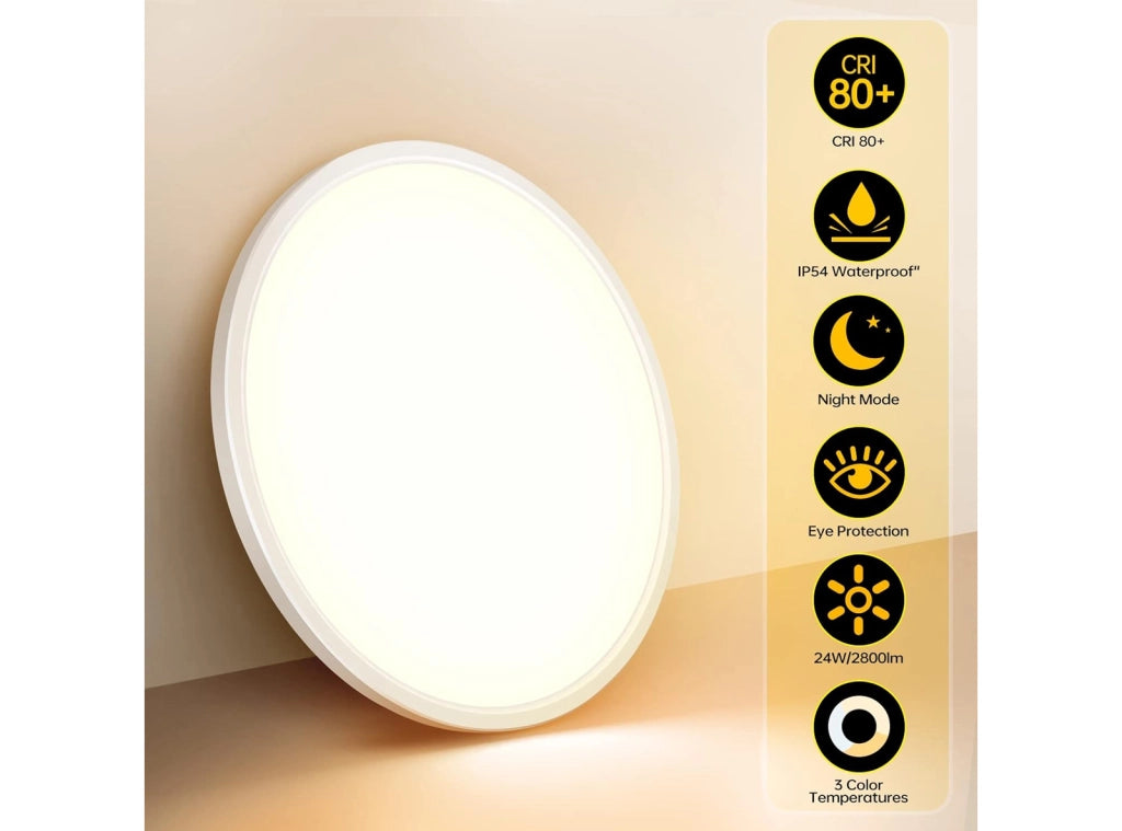 Plafoniera LED Aisutha 24 W 2800 LM con Telecomando 3000 K - 6500 K IP54 Lampada da Camera Ultra Sottile per Soggiorno Cameretta dei Bambini Cucina Bagno