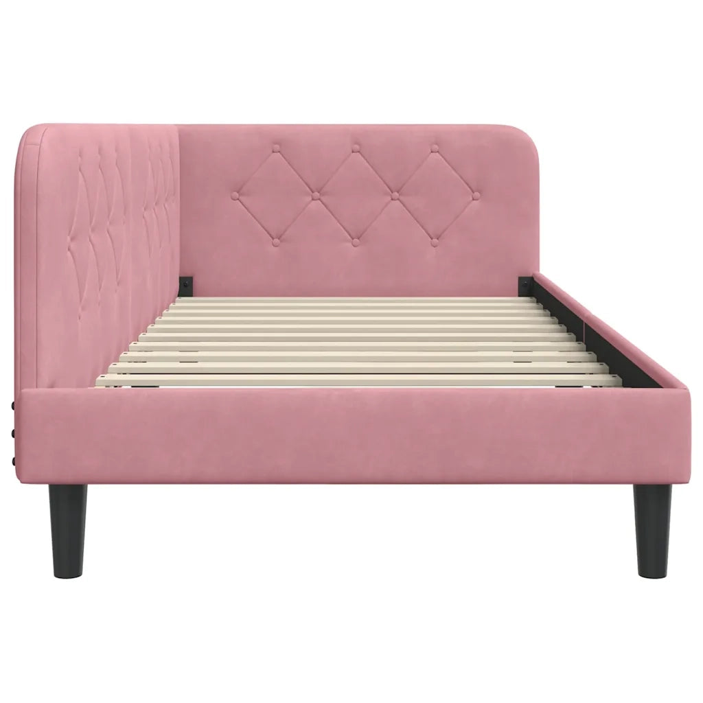 Cornice del letto ad angolo Rosa 100 x 200 cm Velluto