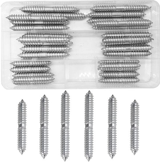 Viti a doppia testa 30 pezzi - M8 - Grossezza galvanizzata - Lavorazione del legno - Connector per mobili - Acciaio al carbonio - Lunghezza 50/60/70 mm - Viti