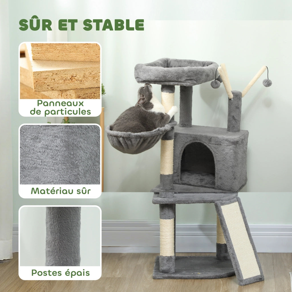 Albero per gatti con tiragraffi e piattaforma ¨C zephmum ¨C grigio 40.5x40.5x103 cm