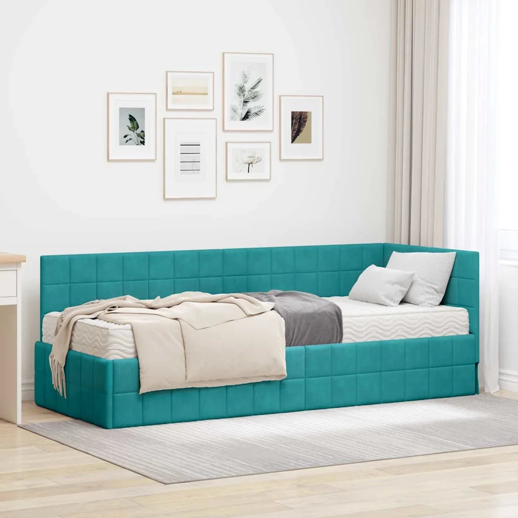 Struttura Letto Angolare con Materasso 2 pcs Turchese Velluto 3393926